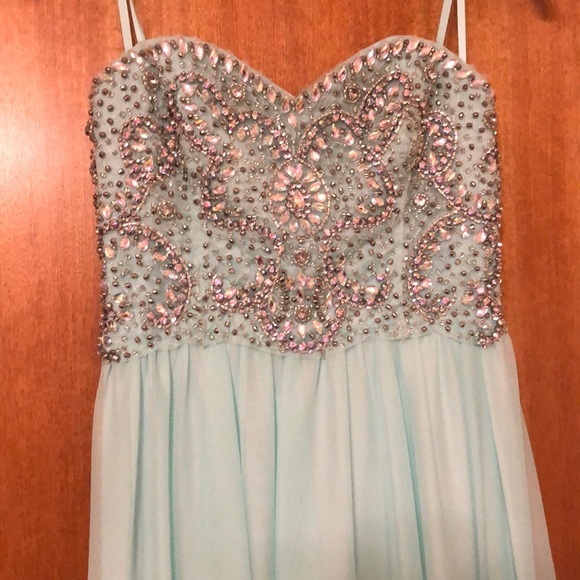 Mint/light blue embellished evening gown - Picture 2 of 4